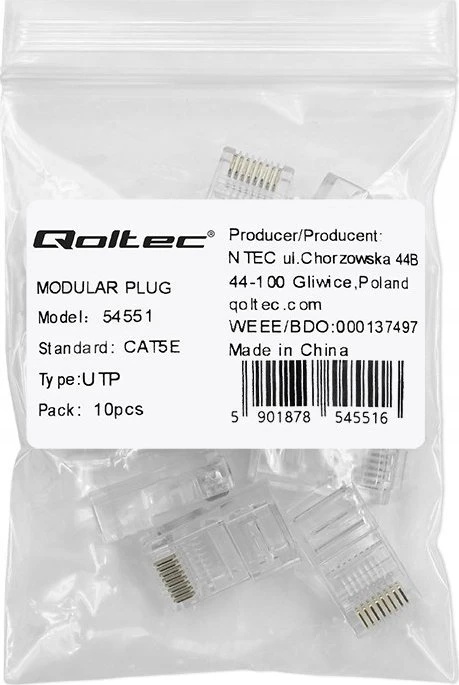 Qoltec RJ45 modulinis jungtis CAT5e UTP auksuotos kontaktai 10 vnt