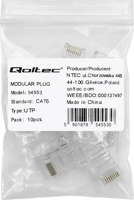 Qoltec RJ45 modulinis jungtis CAT6 UTP auksuotos kontaktai 10 vnt
