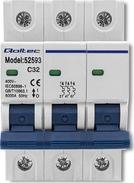 QOLTEC 52593 Viršsrovių grandinės pertraukiklis C32 / Saugiklis / AC / 32A / 3P