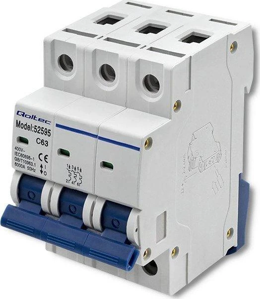 QOLTEC 52595 Viršsrovių grandinės pertraukiklis C63 / Saugiklis / AC / 63A / 3P