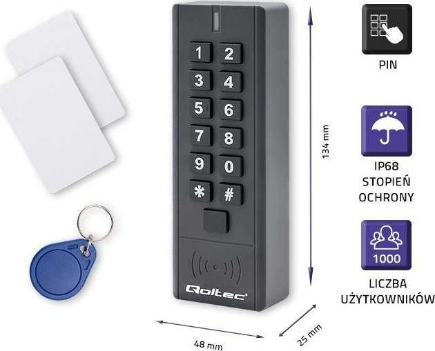 QOLTEC 52441 Kodinė spyna HYPERION su RFID skaitytuvu Kodų kortelės rakto pultelis IP68 EM