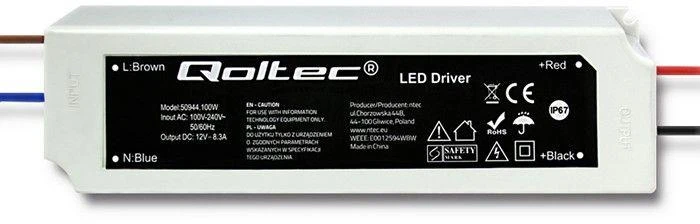 QOLTEC 50944 Qoltec Impulse maitinimo šaltinis | IP67 | 100V-240V | 100W | 12V | 8.3A