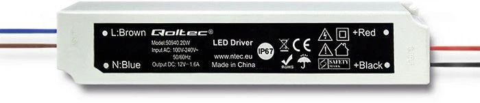 QOLTEC 50940 Qoltec Impulse maitinimo šaltinis IP67 100V-240V 20W 12V 1.6A
