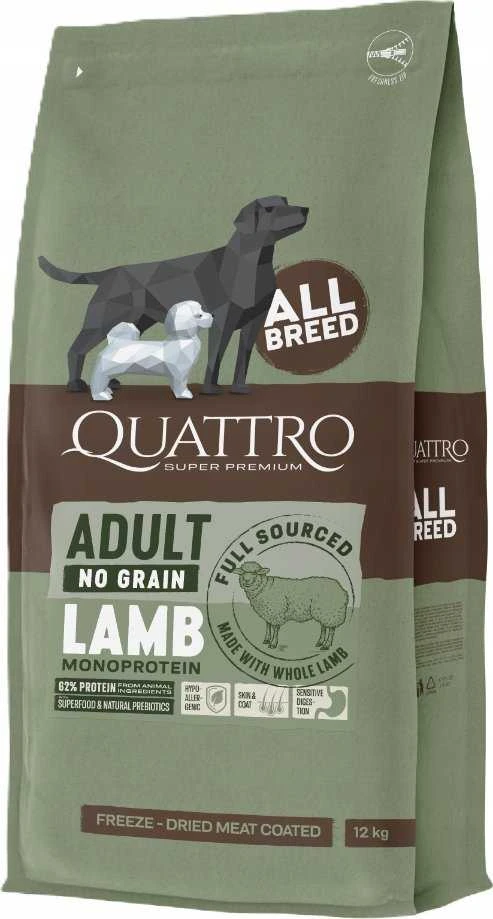 Quattrobi QUATTRO begrūdis visų veislių suaugusių šunų pašaras su ėriena monoproteinas, 12kg