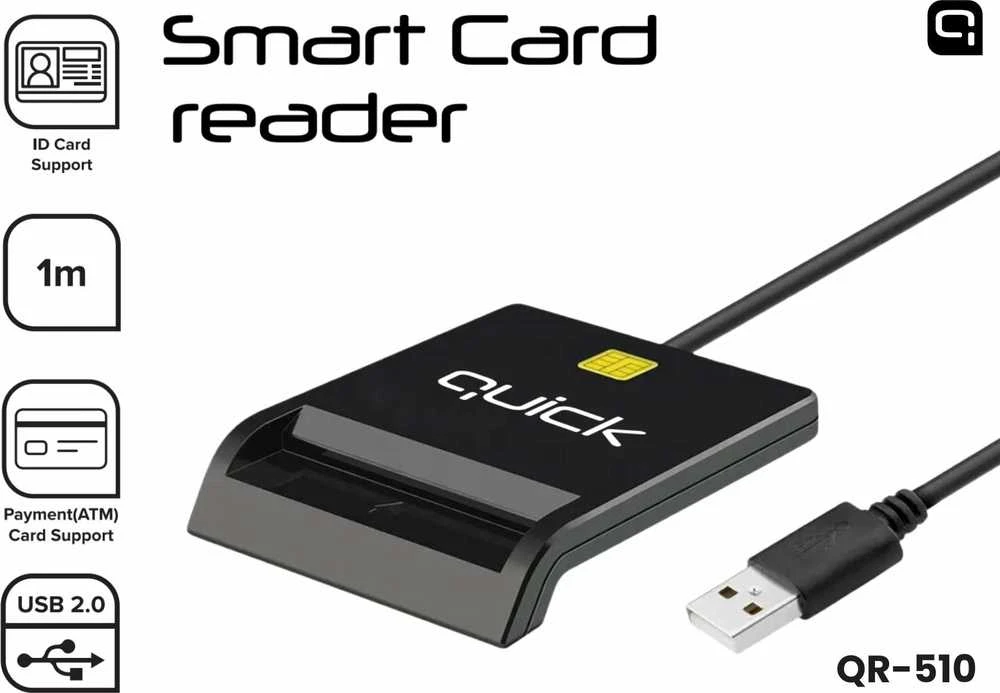 Atminties kortelė Quick Greitas QR-510 išmaniojo asmens tapatybės kortelių skaitytuvas su USB