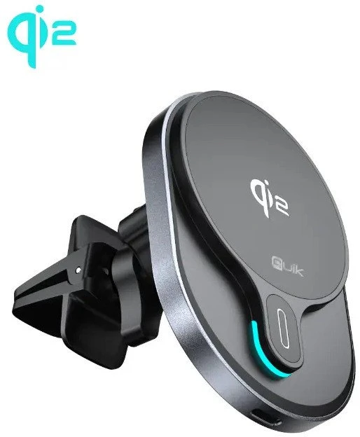 Quik priedai QM-900 magnetinis automobilinis telefono laikiklis su belaidžiu Qi2 įkrovimu, 15 W