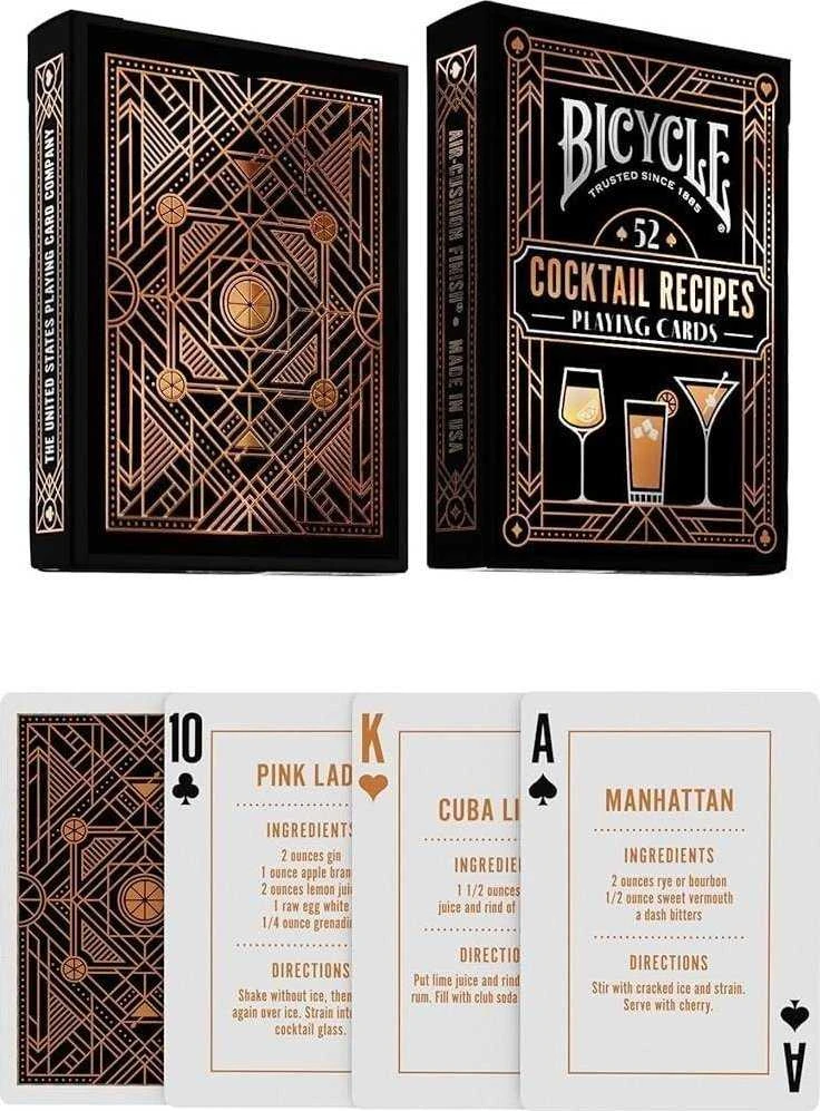 Bicycle Cocktail kortos su 52 kokteilių receptais – pokeriui ir triukams