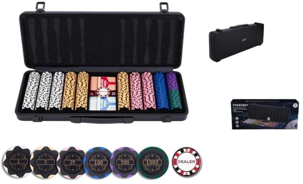 Engelhart Pokerio rinkinys juodame dėkle 500 žetonų, 14g su vertėmis
