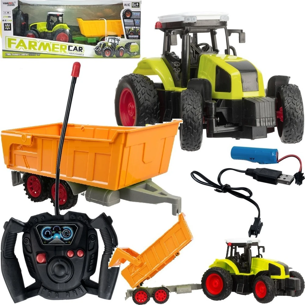 Lean Toys Nuotoliniu būdu valdomas traktorius su priekaba RC 1:16