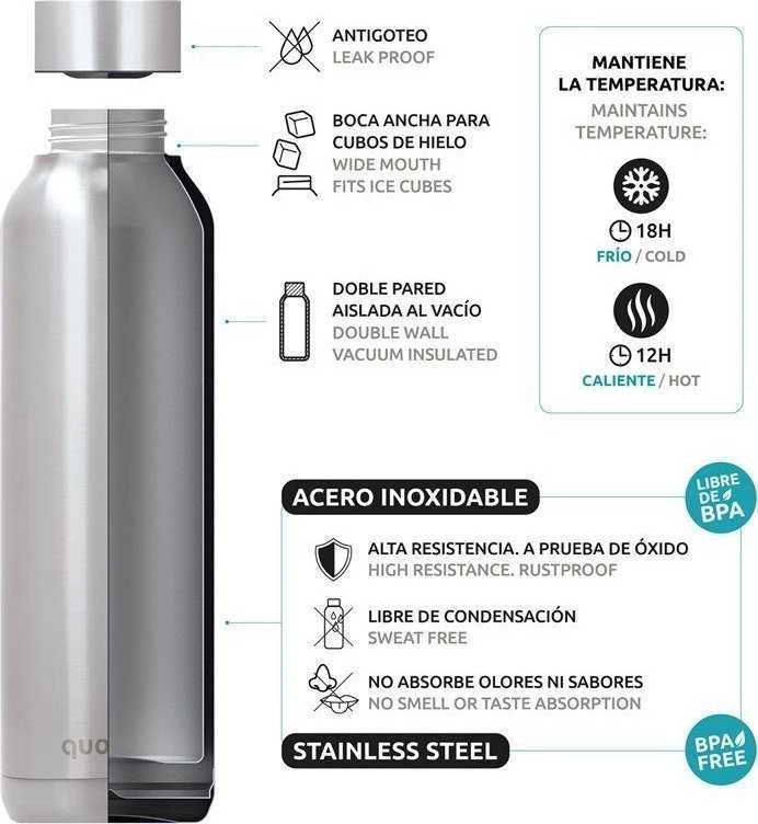 Quokka Solid - Nerūdijantis plienas double wall vacuum insulated water bottle, portable thermos 510 ml (Orchid Rožinė)