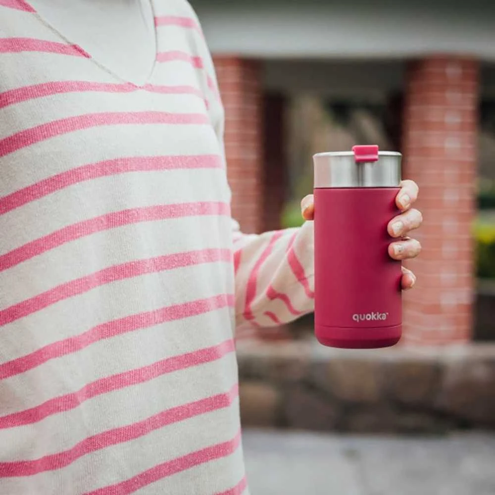 Quokka Boost Coffee Tumbler - Nerūdijantis plienas thermal mug with brewer 400 ml (Maroon)