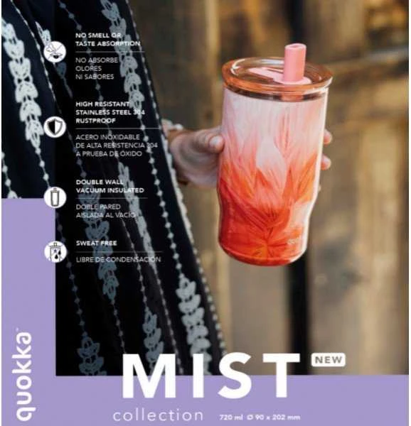 „Quokka Mist“ – nerūdijančio plieno termo puodelis 720 ml su šiaudeliu (krentančių lapų tema)