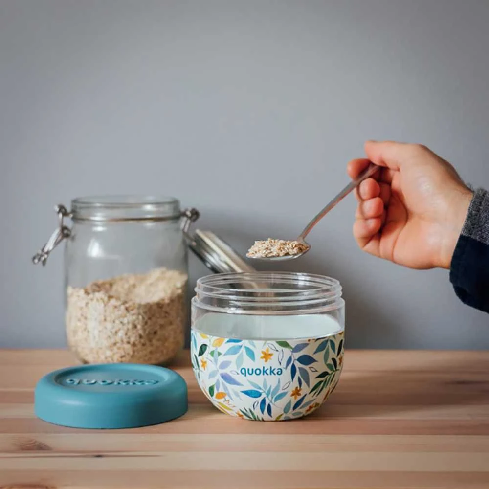 Quokka Bubble Food Jar - Plastic food container / Priešpiečių dėžutė 770 ml (Watercolor Leaves)