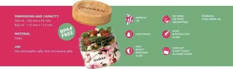 Quokka Deli Food Jar - Glass food container / Priešpiečių dėžutė 500 ml (Wood Grain)