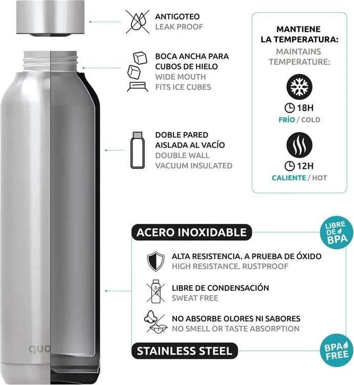 „Quokka Solid“ – nerūdijančio plieno termosas, 630 ml (elegantiškas cirkonio spalvos)