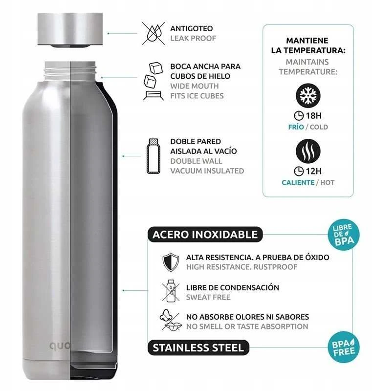 „Quokka Solid“ nerūdijančio plieno termo butelis 510 ml (aviečių rausva)