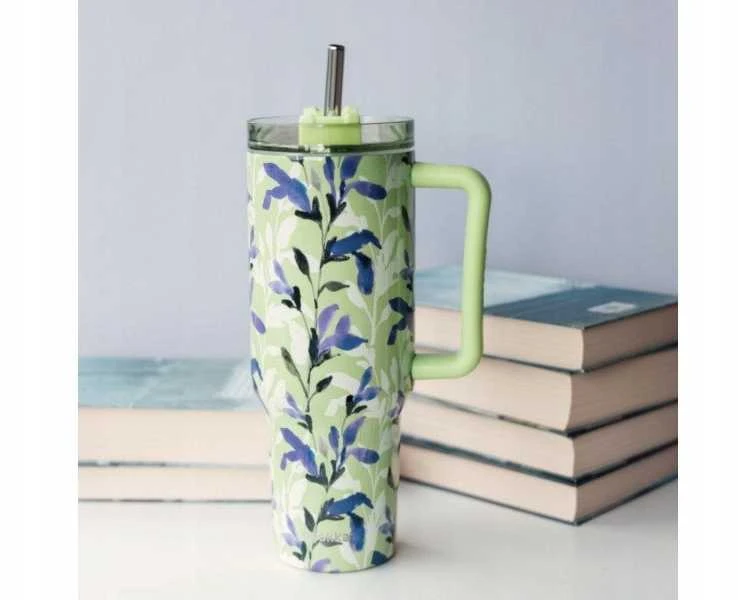 „Quokka Stream“ – nerūdijančio plieno termo puodelis 1200 ml su šiaudeliu (matcha)