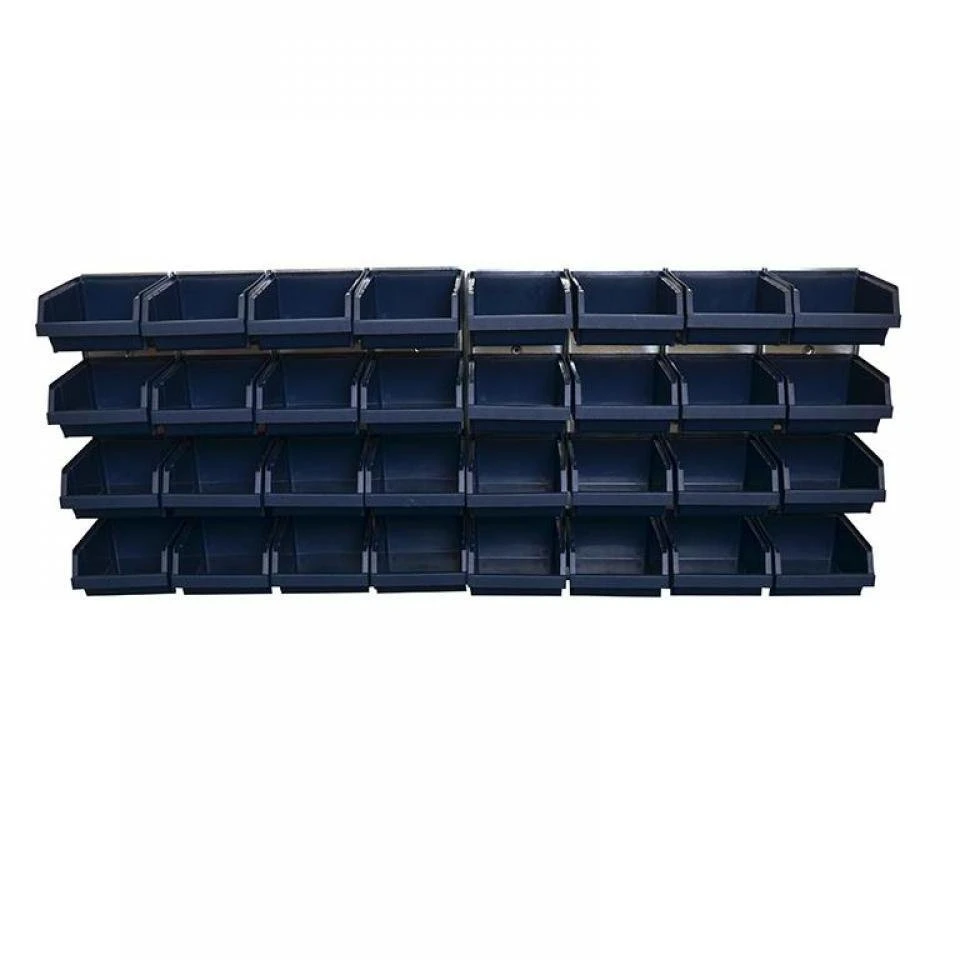 32 bins on wall panels, Raaco