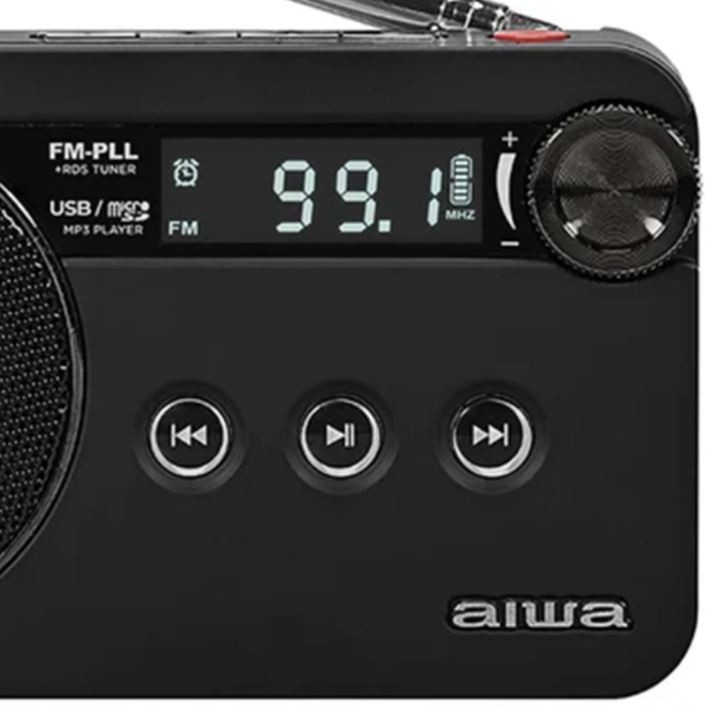 Aiwa Radijo imtuvas FM įkraunamas su USB/Micro SD/3.5mm lizdu, juodas