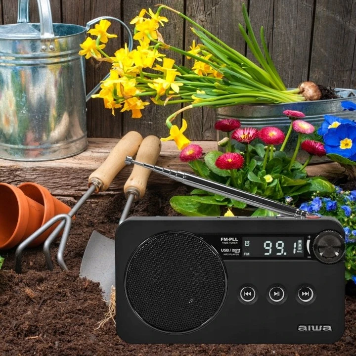 Aiwa Radijo imtuvas FM įkraunamas su USB/Micro SD/3.5mm lizdu, juodas
