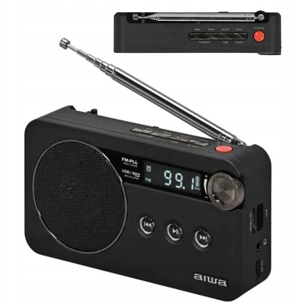 Aiwa Radijo imtuvas FM įkraunamas su USB/Micro SD/3.5mm lizdu, juodas