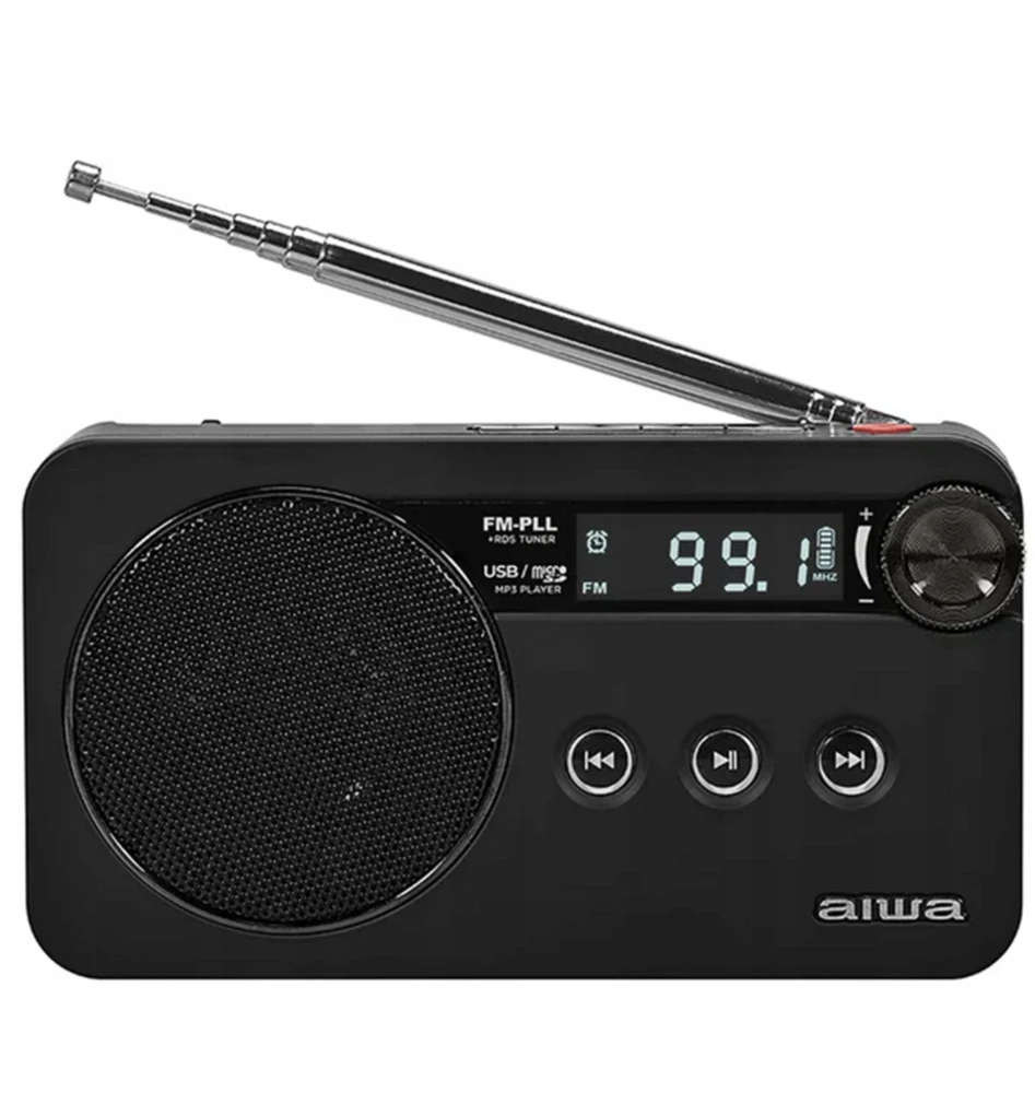 Aiwa Radijo imtuvas FM įkraunamas su USB/Micro SD/3.5mm lizdu, juodas