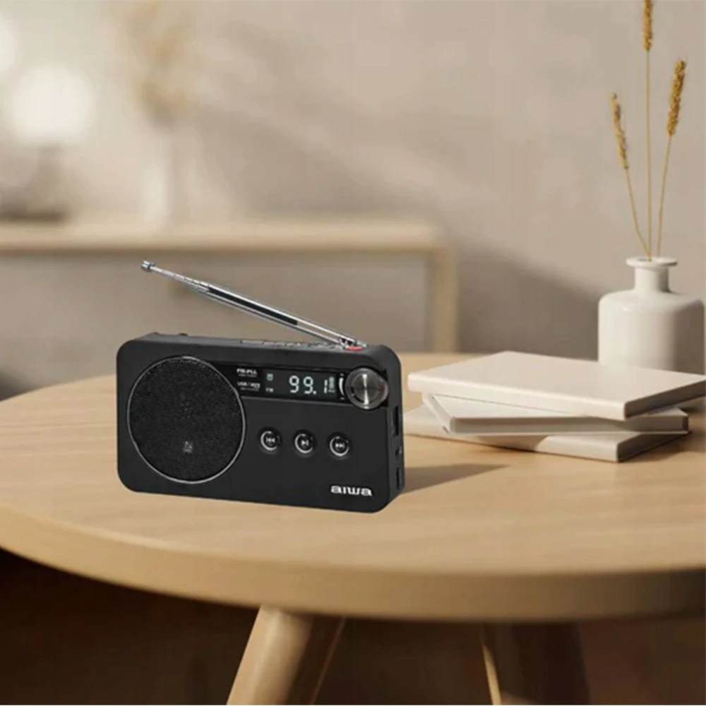 Aiwa Radijo imtuvas FM įkraunamas su USB/Micro SD/3.5mm lizdu, juodas