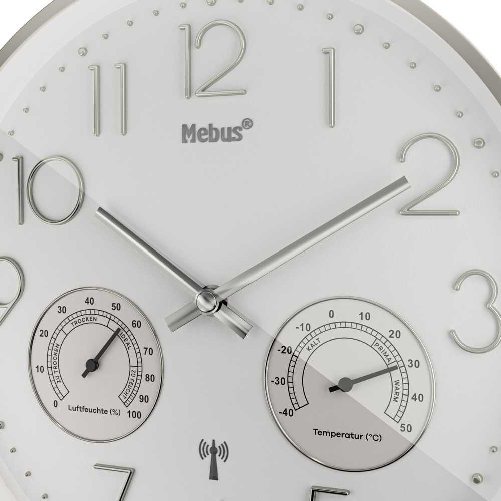 Radijo žadintuvas Mebus Mebus 12989 radio sieninis laikrodis with Thermo-Hygrometer