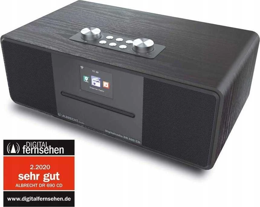 Albrecht DR 690 CD, DAB+/FM/Internet/CD, juodas medinis korpusas, 2,8" spalvotas ekranas,