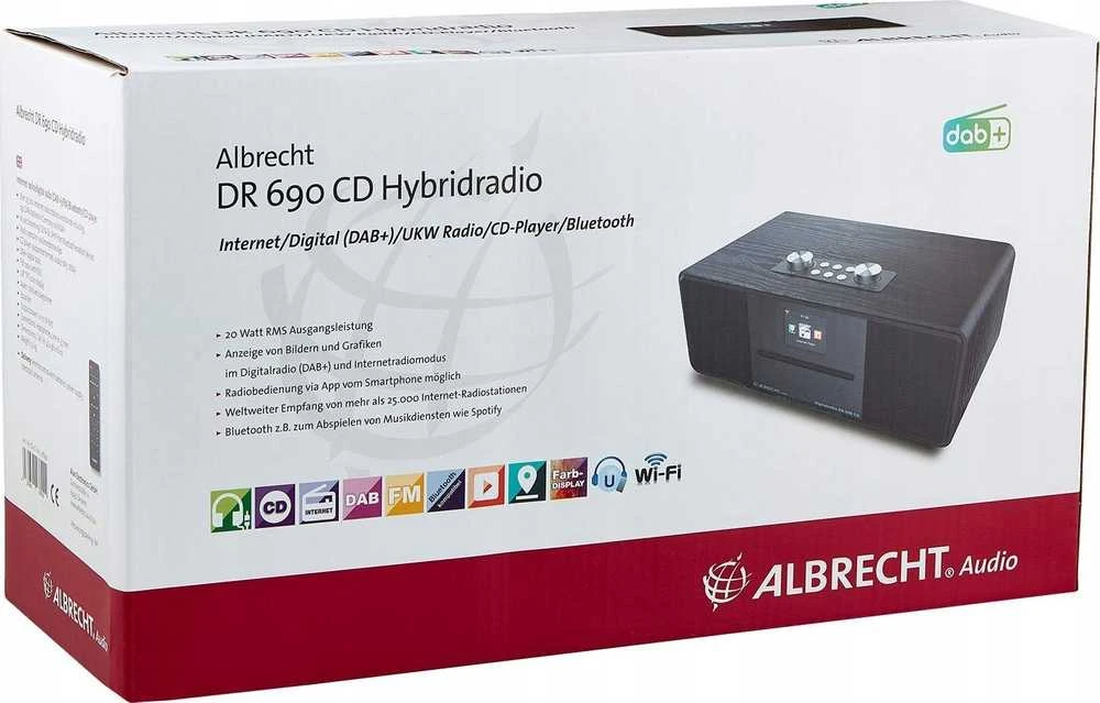 Albrecht DR 690 CD, DAB+/FM/Internet/CD, juodas medinis korpusas, 2,8" spalvotas ekranas,