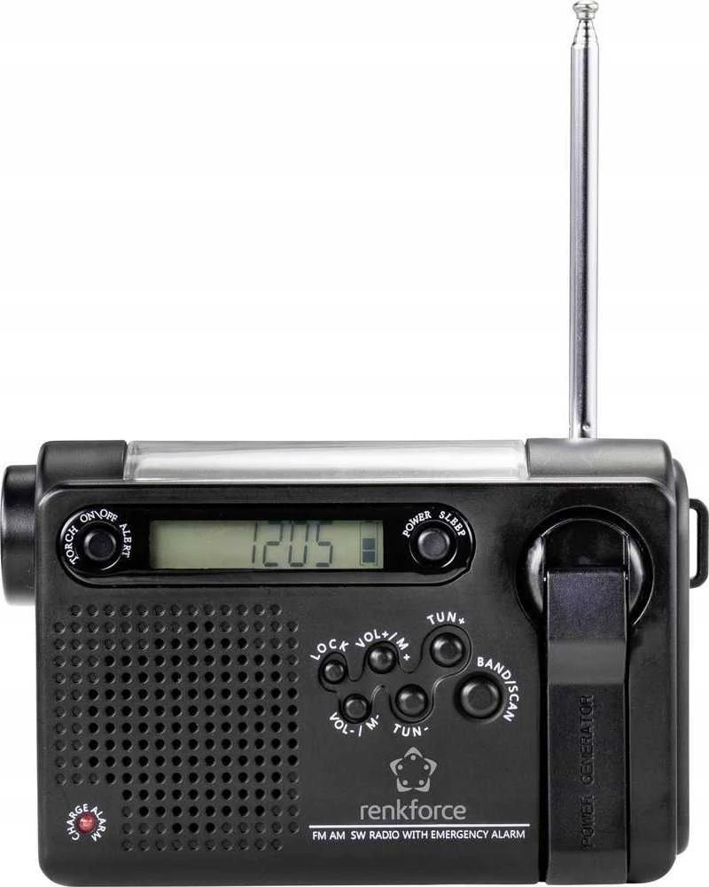 Renkforce RF-CR-200 statybinis radijo imtuvas, nešiojamas, įkraunamas, saulės baterijos, rankinis žadintuvas, jodo funkcija (RF-4694806)