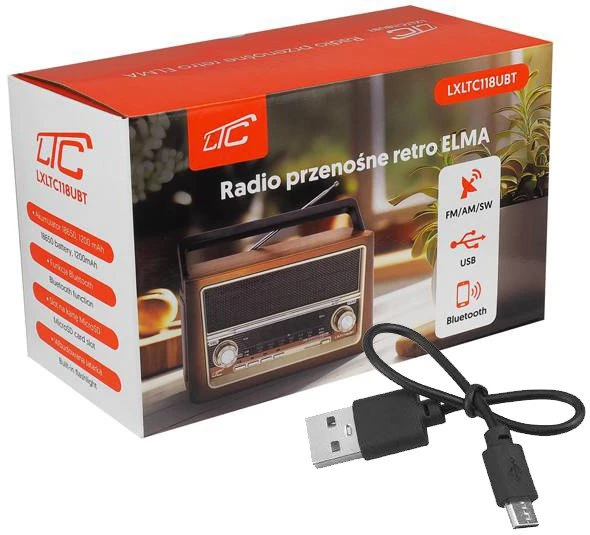 Nešiojamasis radijas LTC ELMA RETRO Bluetooth USB žibintuvėlis