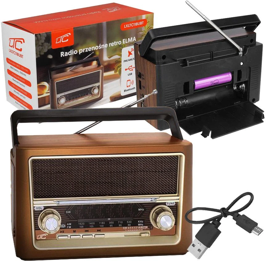 Nešiojamasis radijas LTC ELMA RETRO Bluetooth USB žibintuvėlis