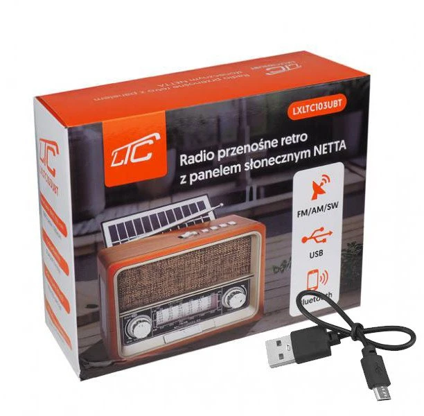 Nešiojamasis radijas LTC Radio NETTA RETRO Bluetooth USB su žibintuvėliu