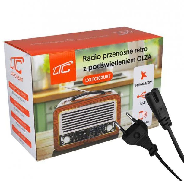 Nešiojamasis radijas Olza LTC 102UBT retro su apšvietimu FM/AM/SW USB Bluetooth