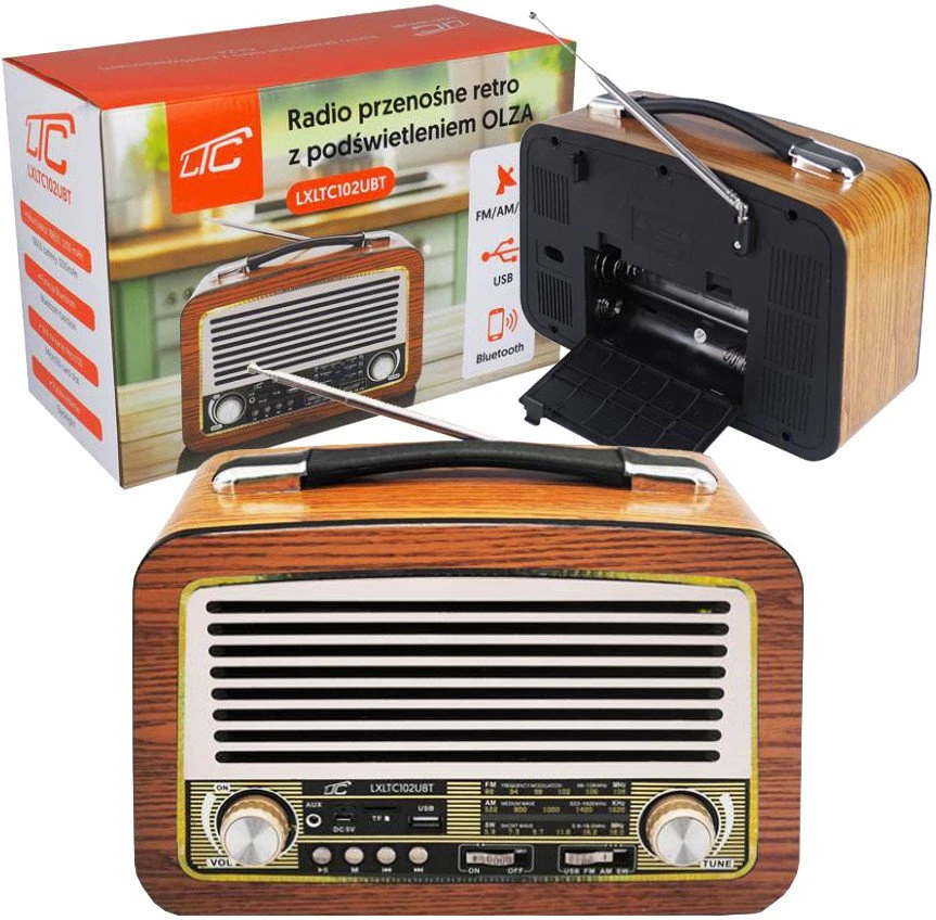 Nešiojamasis radijas Olza LTC 102UBT retro su apšvietimu FM/AM/SW USB Bluetooth