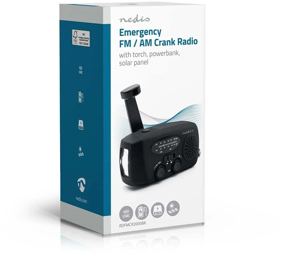 Radio solarne Nedis RDFMCR2000BK su latarką i funkcją SOS