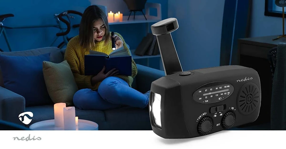 Radio solarne Nedis RDFMCR2000BK su latarką i funkcją SOS