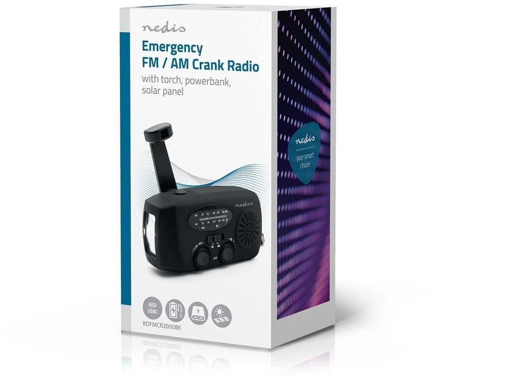Radio solarne Nedis RDFMCR2000BK su latarką i funkcją SOS