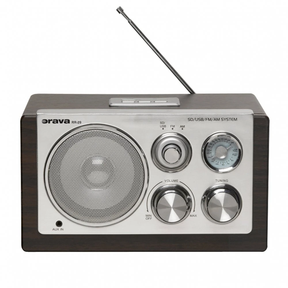 Radio Orava RR-29 A radio, 1 x 3,5W, AM / FM radio, USB, wejście AUX, karta SD, ruda / sidabrinė