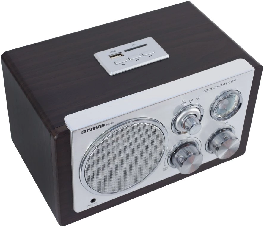 Radio Orava RR-29 A radio, 1 x 3,5W, AM / FM radio, USB, wejście AUX, karta SD, ruda / sidabrinė