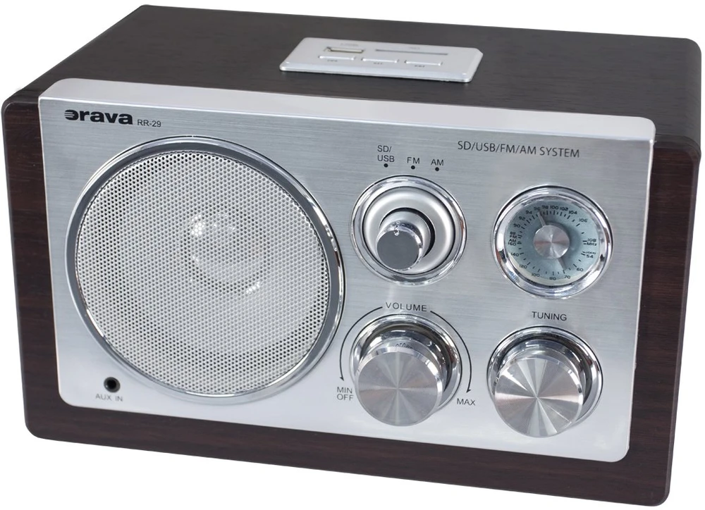 Radio Orava RR-29 A radio, 1 x 3,5W, AM / FM radio, USB, wejście AUX, karta SD, ruda / sidabrinė