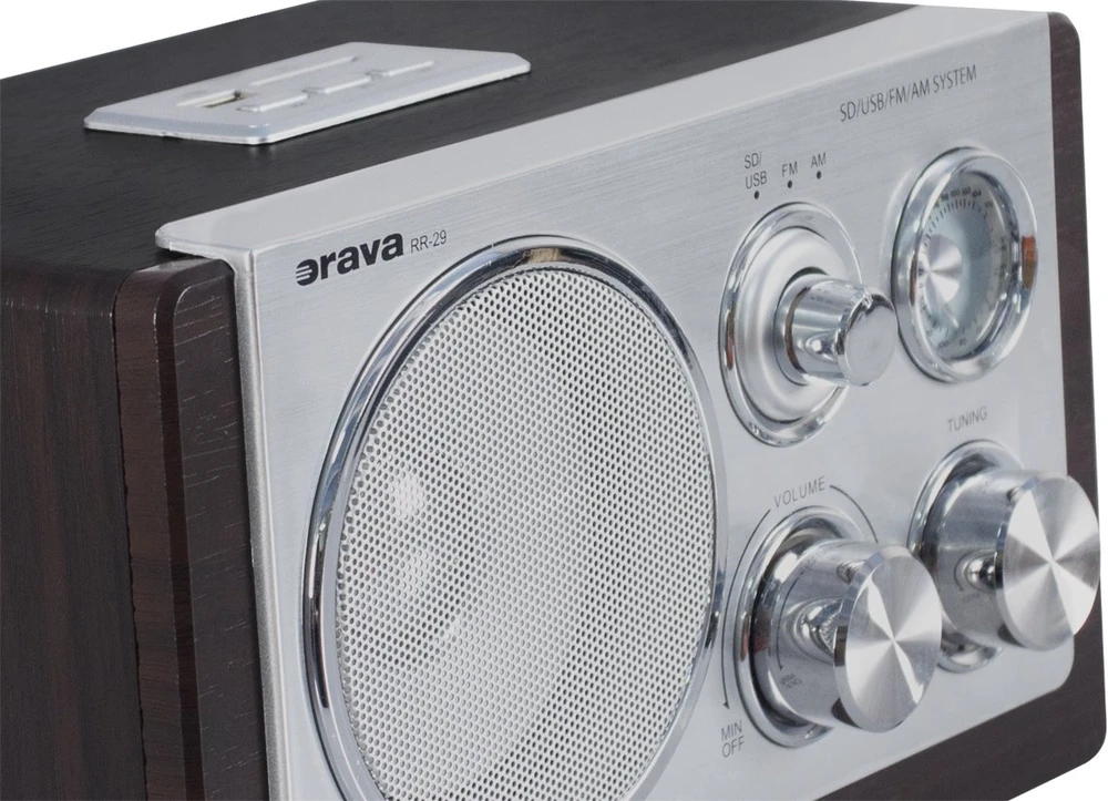 Radio Orava RR-29 A radio, 1 x 3,5W, AM / FM radio, USB, wejście AUX, karta SD, ruda / sidabrinė