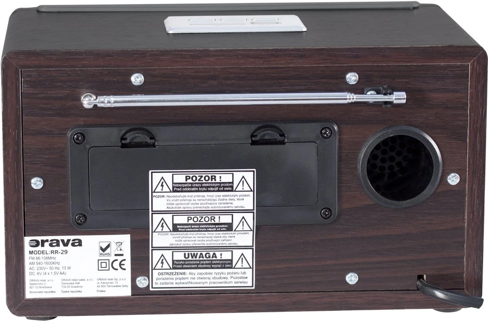 Radio Orava RR-29 A radio, 1 x 3,5W, AM / FM radio, USB, wejście AUX, karta SD, ruda / sidabrinė