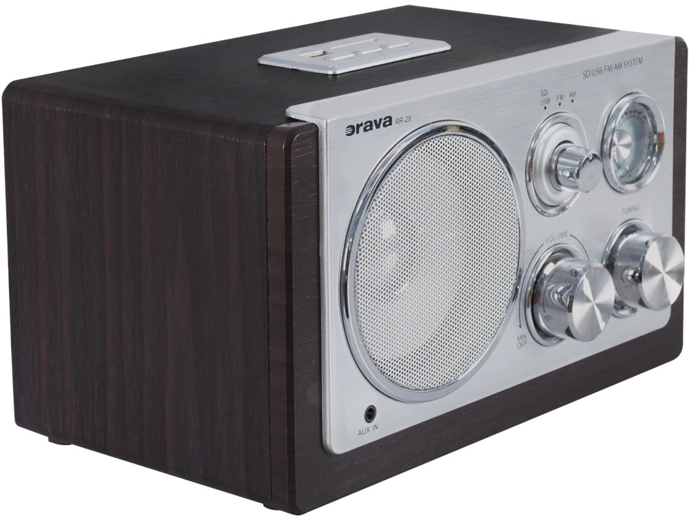 Radio Orava RR-29 A radio, 1 x 3,5W, AM / FM radio, USB, wejście AUX, karta SD, ruda / sidabrinė