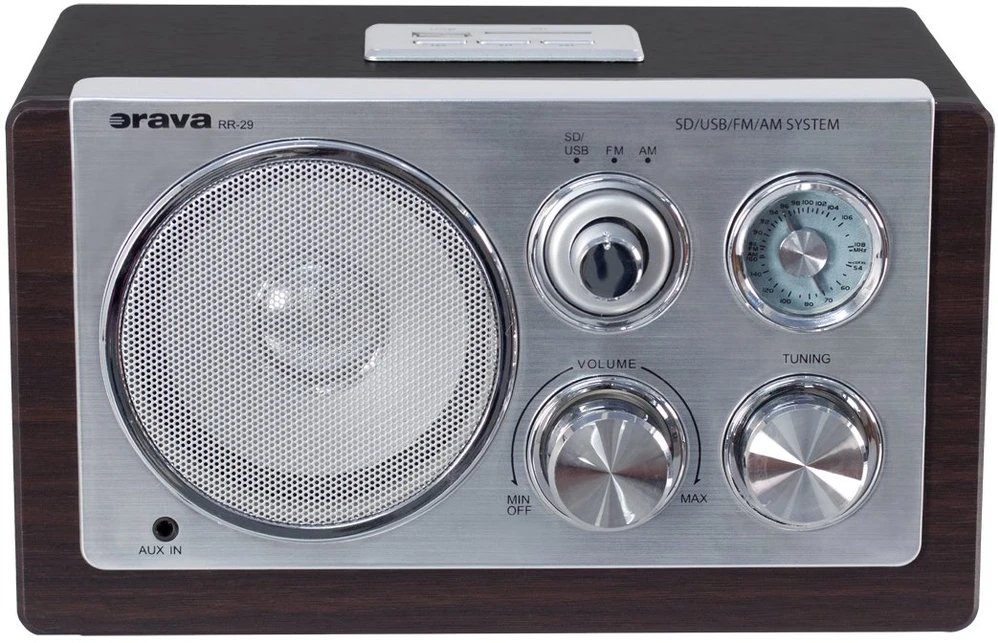 Radio Orava RR-29 A radio, 1 x 3,5W, AM / FM radio, USB, wejście AUX, karta SD, ruda / sidabrinė