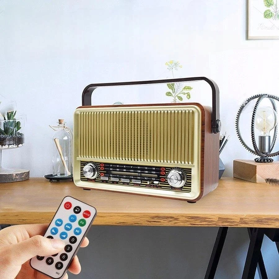 Lamex Radio . Radijas PRZENOŚNE RABA RETRO BLUETOOTH, FM, USB, SD, AUX Z PILOTEM, BRĄZOWE LX510BTB