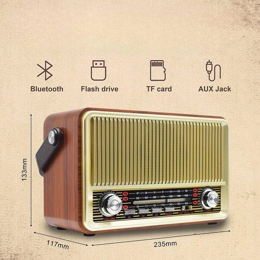 Lamex Radio . Radijas PRZENOŚNE RABA RETRO BLUETOOTH, FM, USB, SD, AUX Z PILOTEM, BRĄZOWE LX510BTB