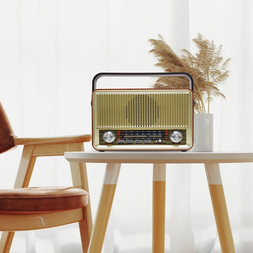 Lamex Radio . Radijas PRZENOŚNE RABA RETRO BLUETOOTH, FM, USB, SD, AUX Z PILOTEM, BRĄZOWE LX510BTB