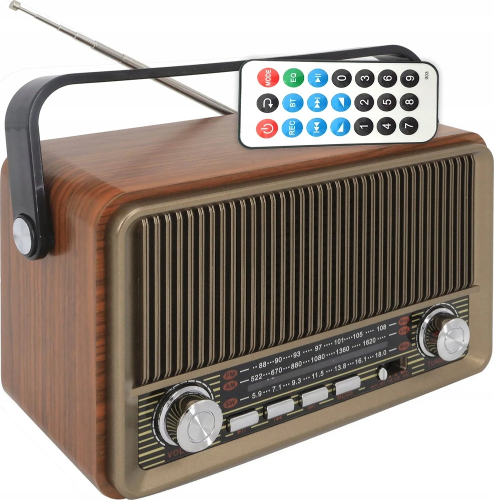 Lamex Radio . Radijas PRZENOŚNE RABA RETRO BLUETOOTH, FM, USB, SD, AUX Z PILOTEM, BRĄZOWE LX510BTB